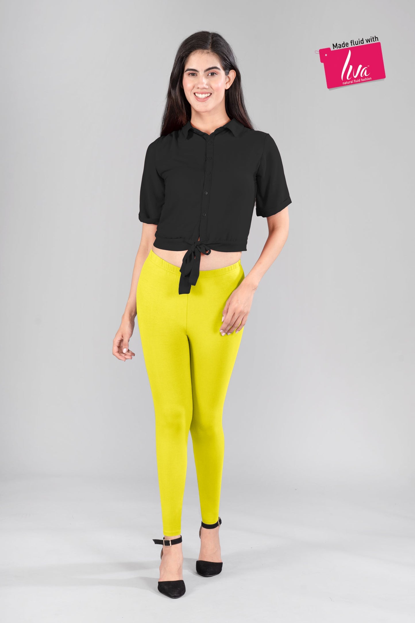 Yellow Mist Viscose Ankle Leggings
