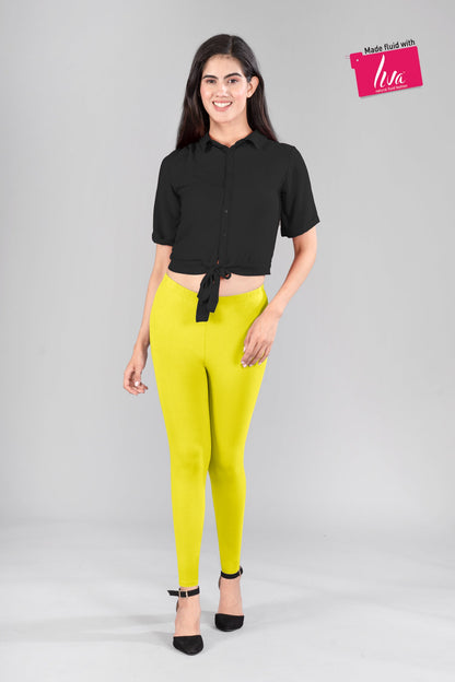 Yellow Mist Viscose Ankle Leggings