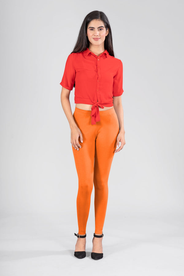 Orange Cotton Ankle Leggings