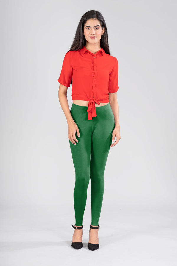 Bottle Green Cotton Ankle Leggings