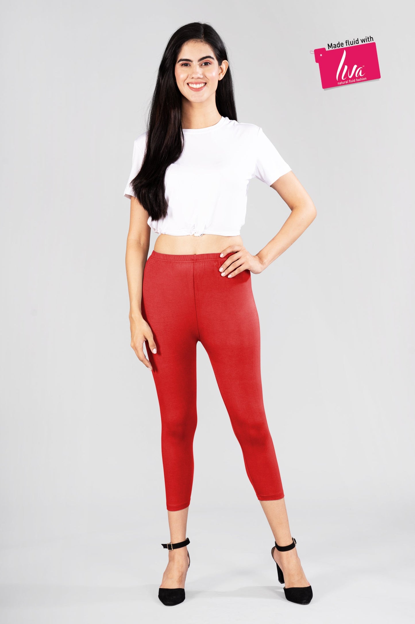 Platonic Red Viscose Capri Leggings