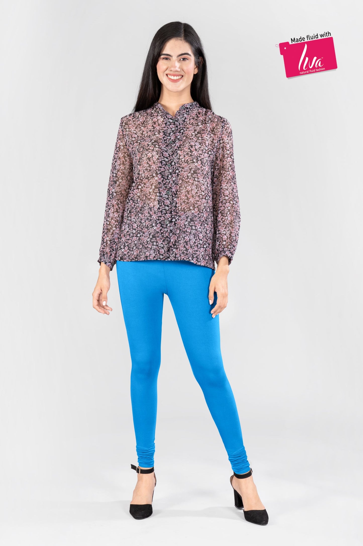 Steamy Blue Viscose Churidar Leggings