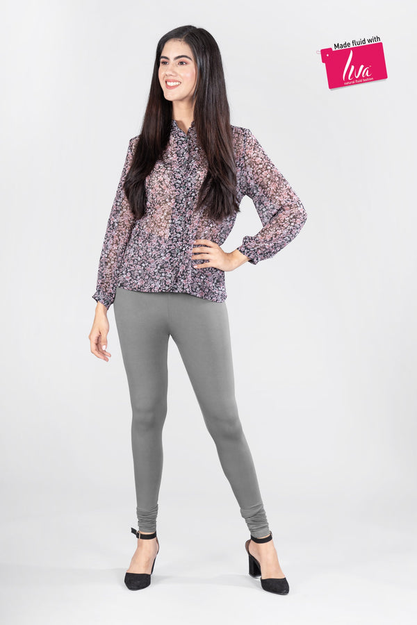 Elegant Grey Viscose Churidar Leggings