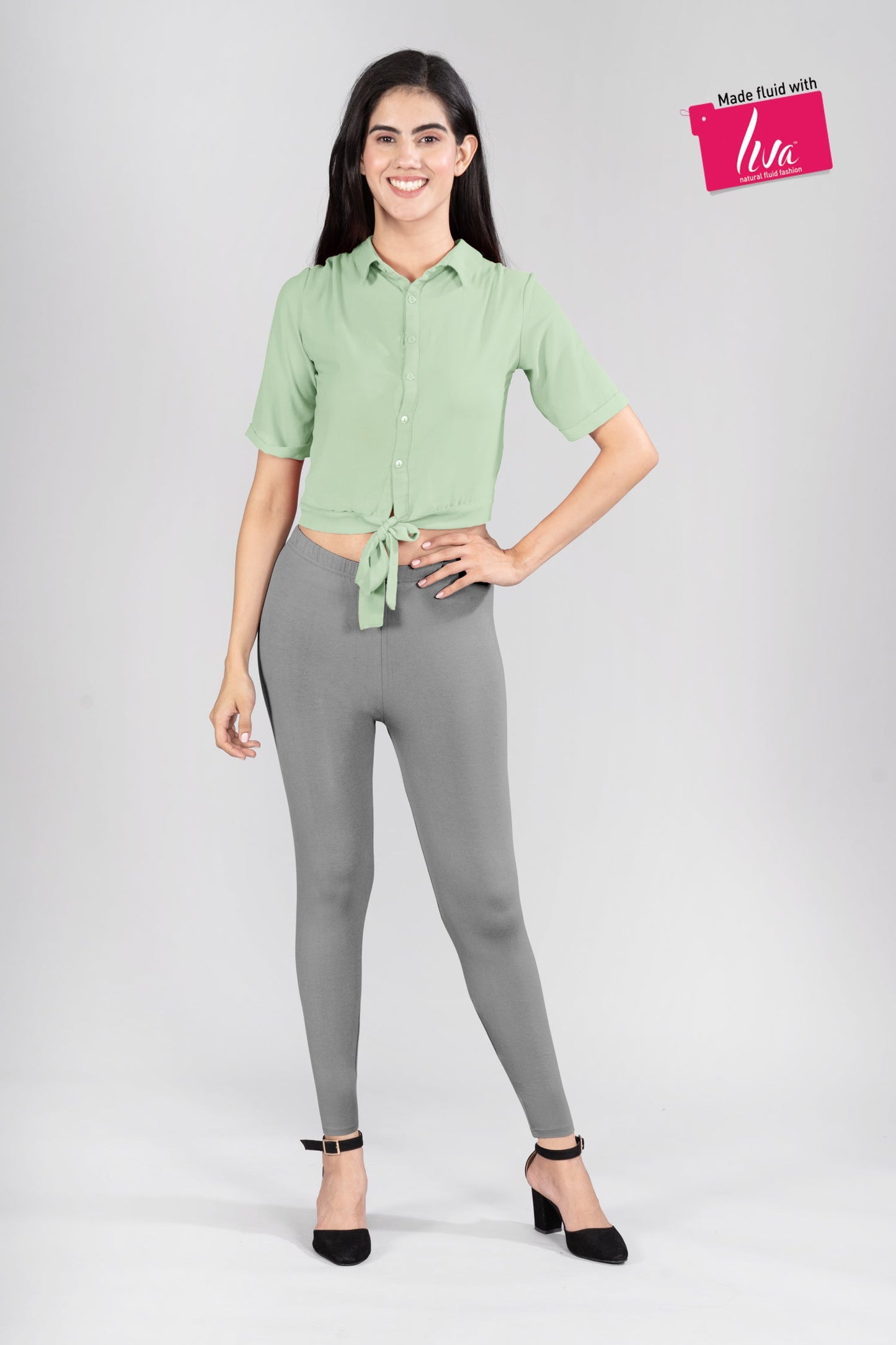 Elegant Grey Viscose Ankle Leggings
