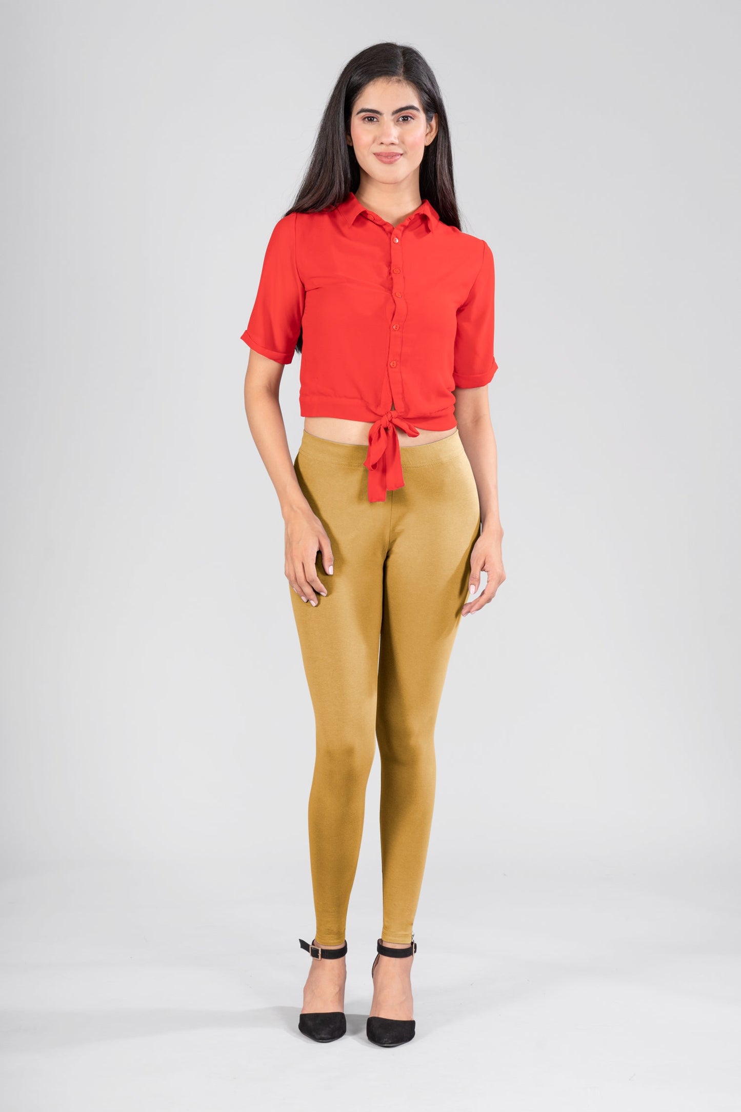 Mustard Cotton Ankle Leggings