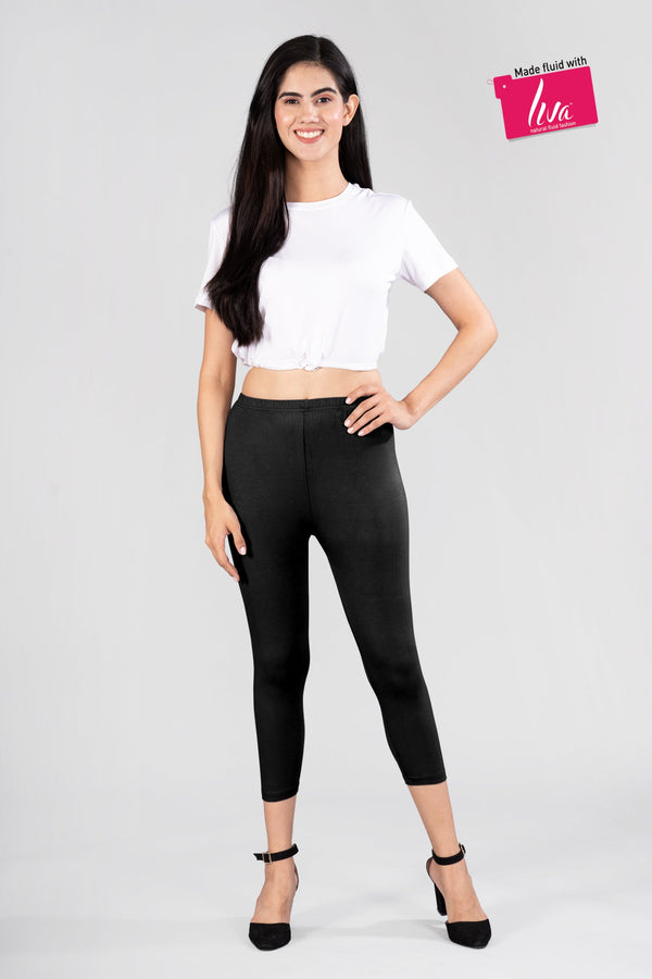 Majestic Black Viscose Capri Leggings