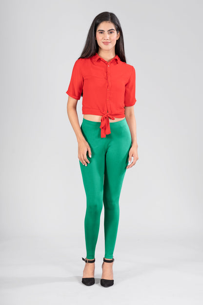 New Neon Green Cotton Ankle Leggings