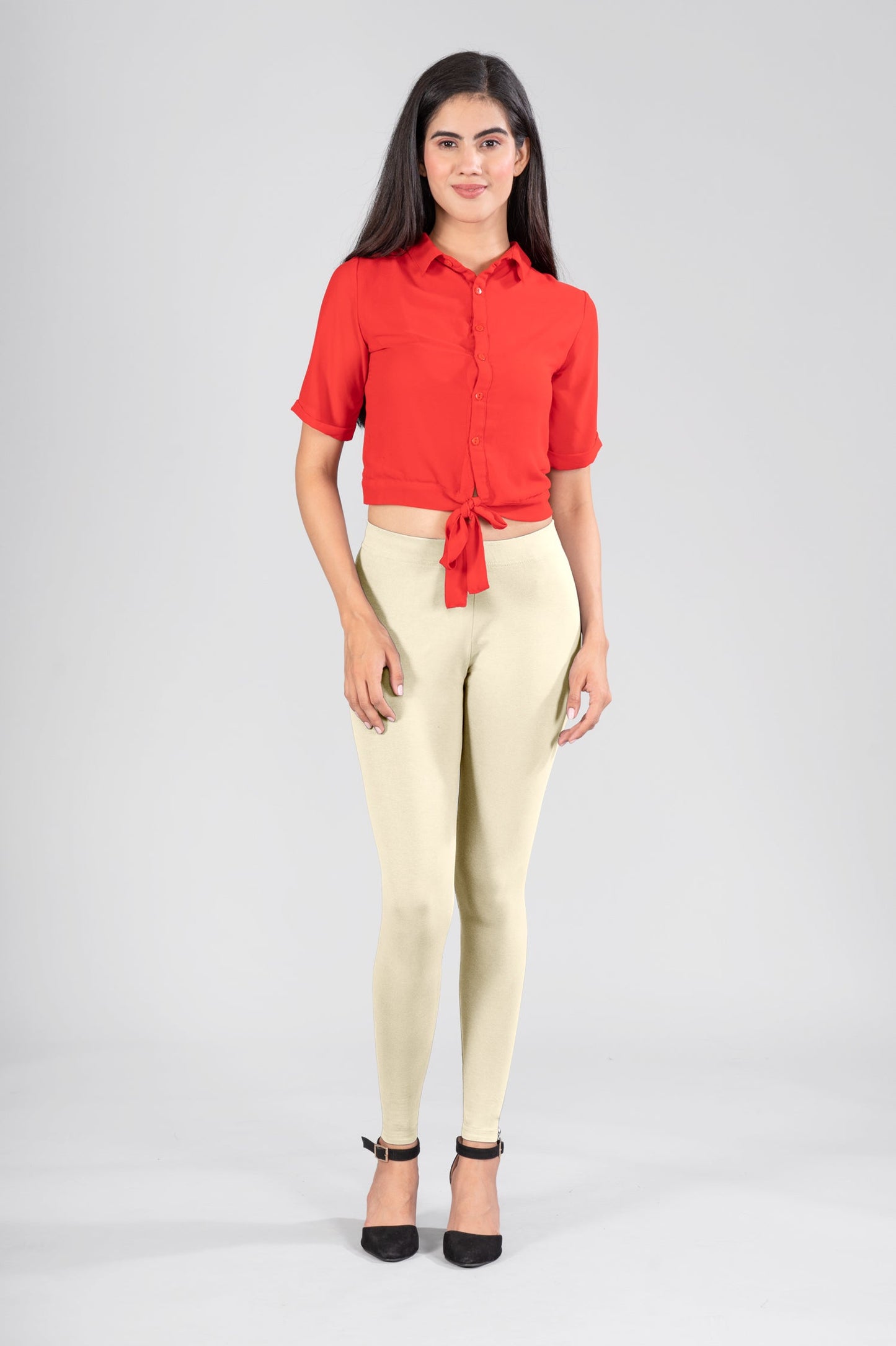 Cream Cotton Ankle Leggings