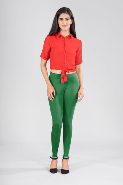 Dark Green Cotton Ankle Leggings