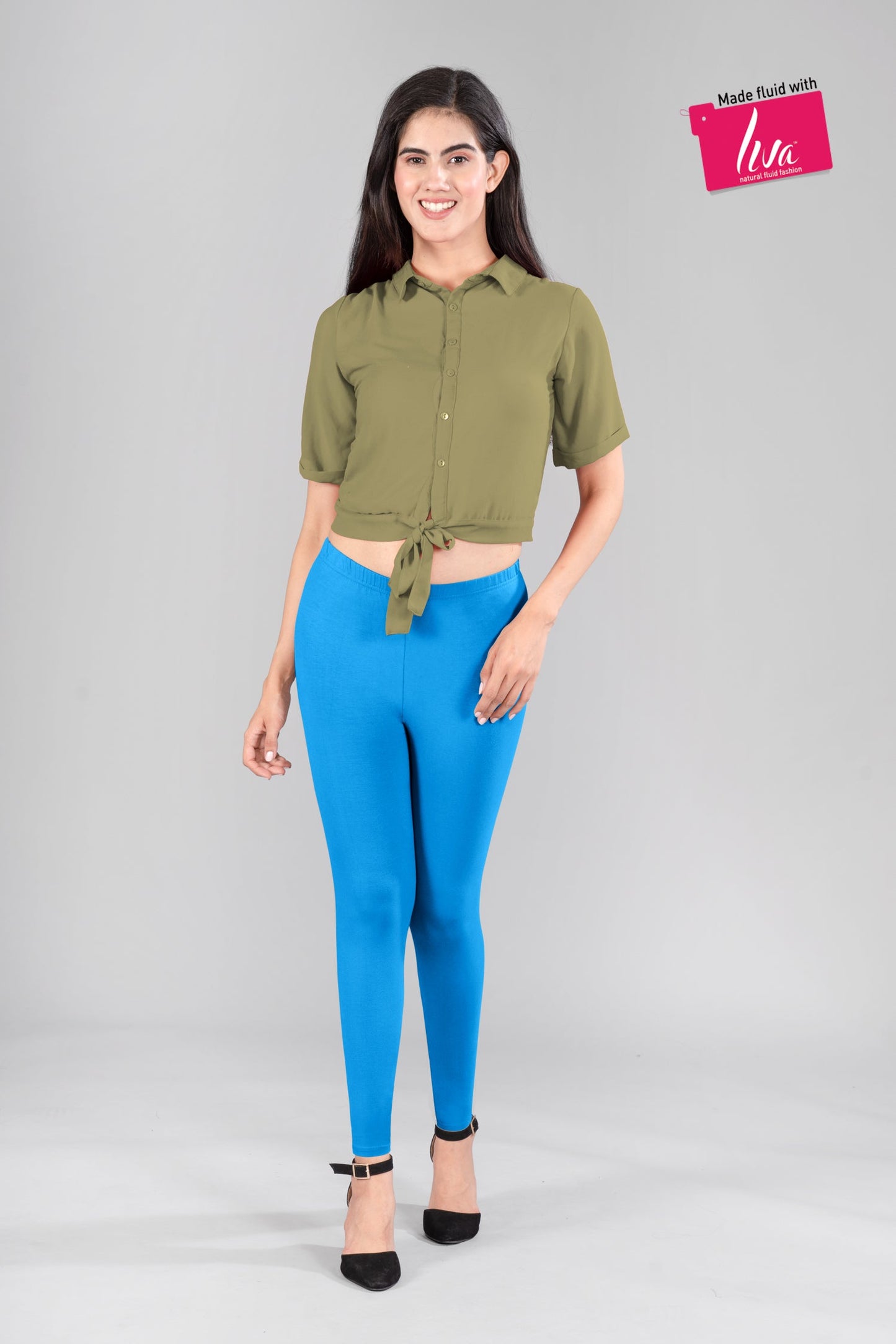 Steamy Blue Viscose Ankle Leggings