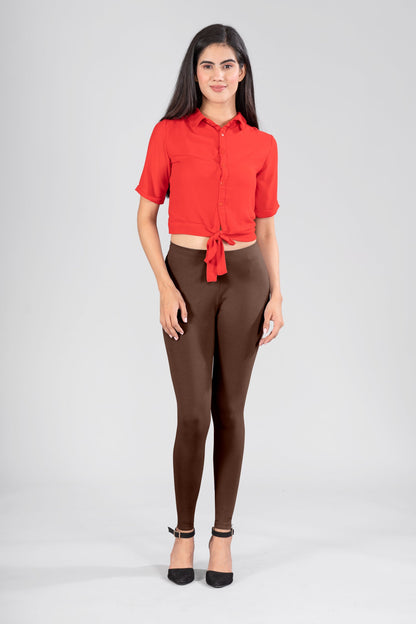 Copy Brown Cotton Ankle Leggings