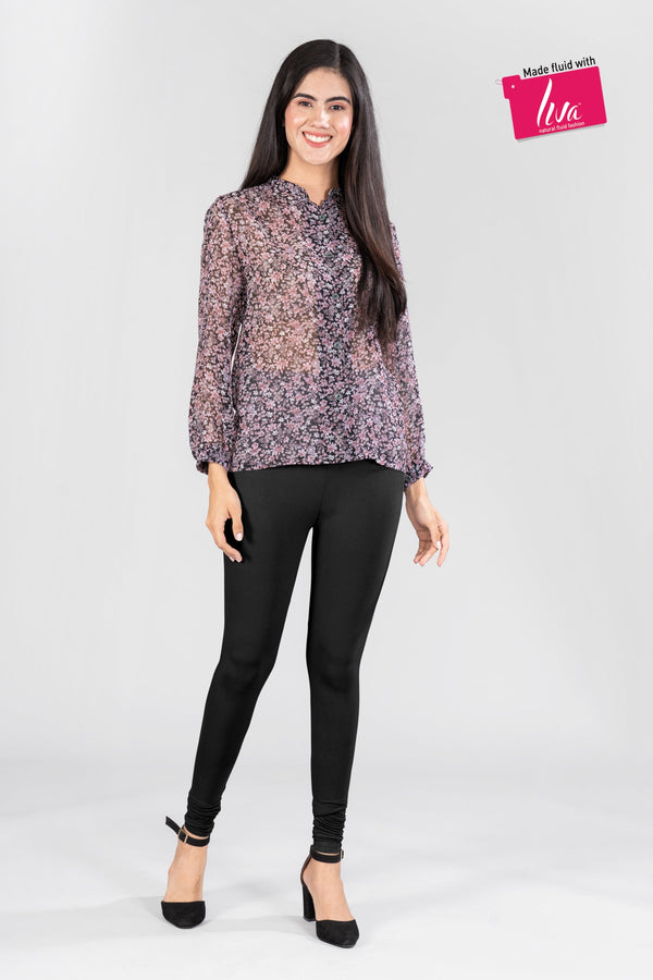 Majestic Black Viscose Churidar Leggings