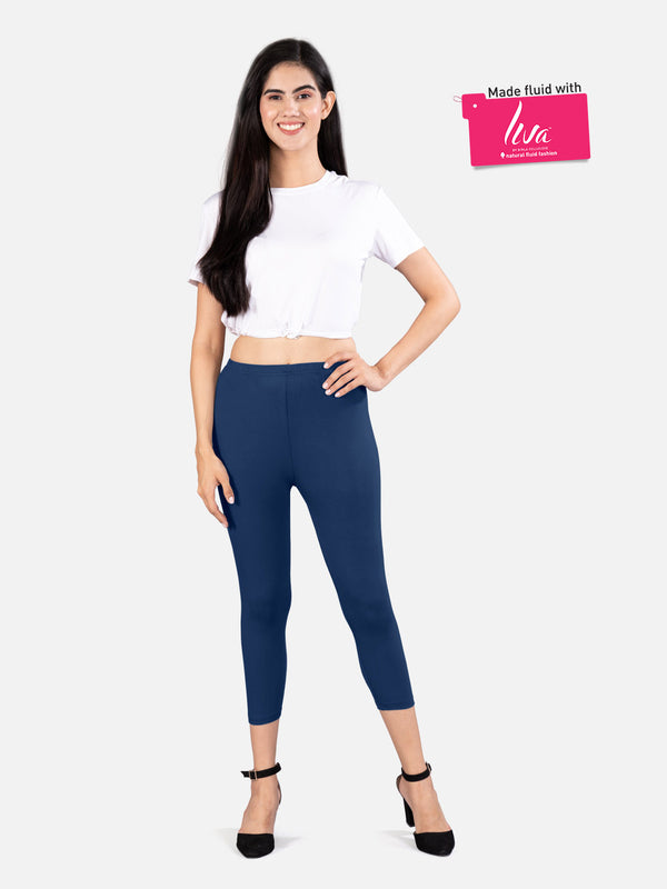 Vintage Blue Viscose Capri Leggings