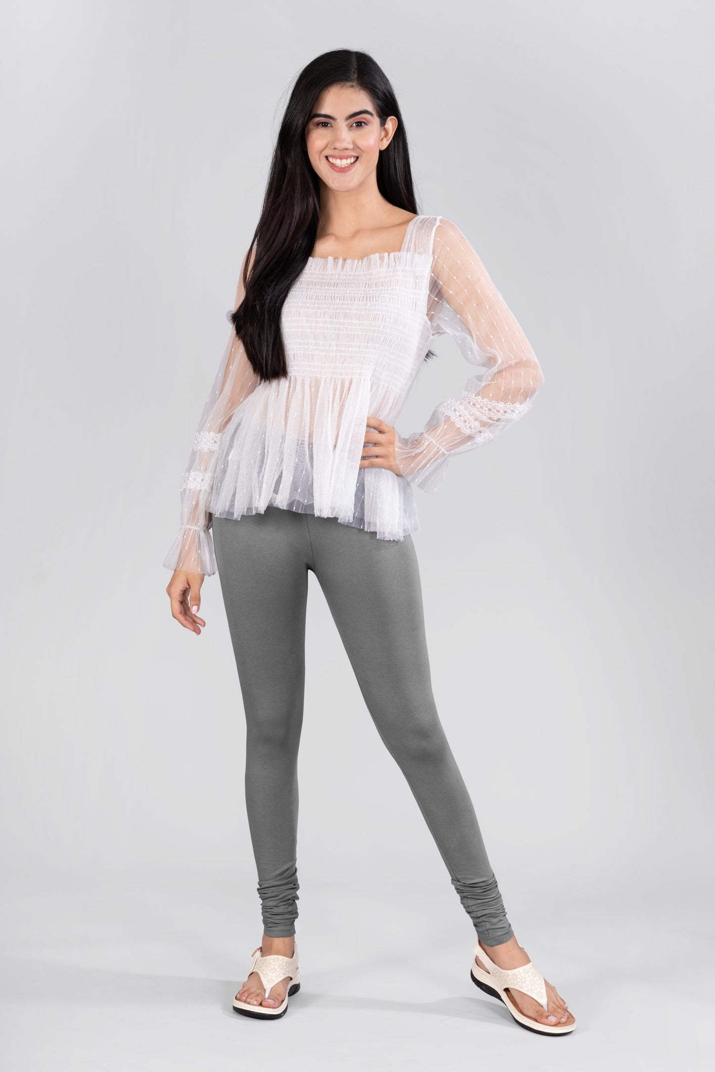 Steel Grey Cotton Churidar Leggings