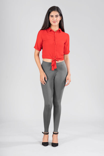 Steel Grey Cotton Ankle Leggings