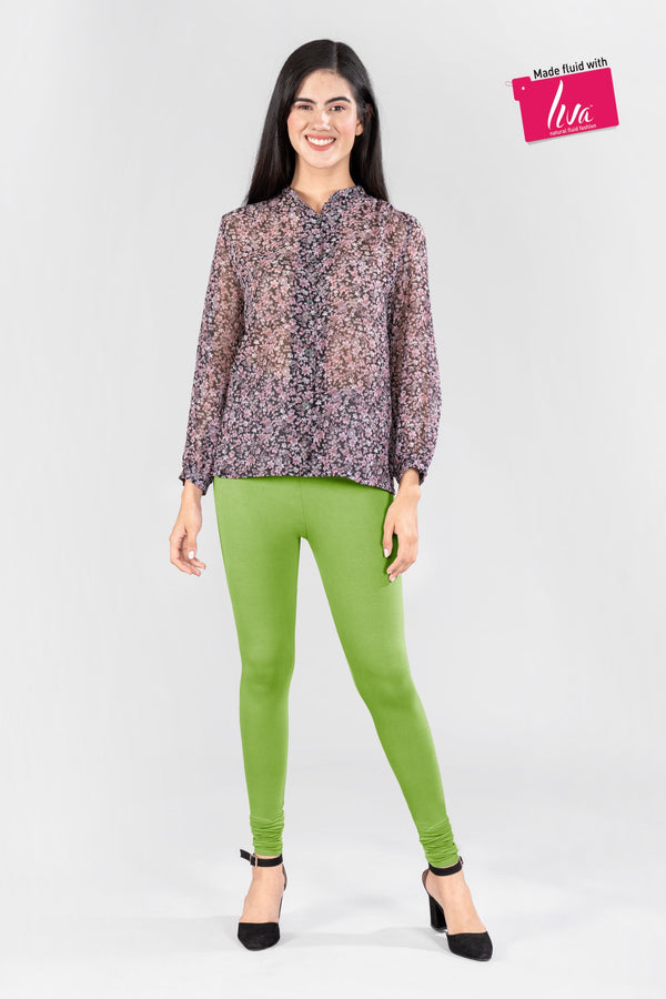 Green Bloom Viscose Churidar Leggings