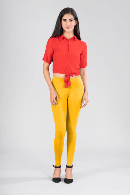 Golden Yellow Cotton Ankle Leggings