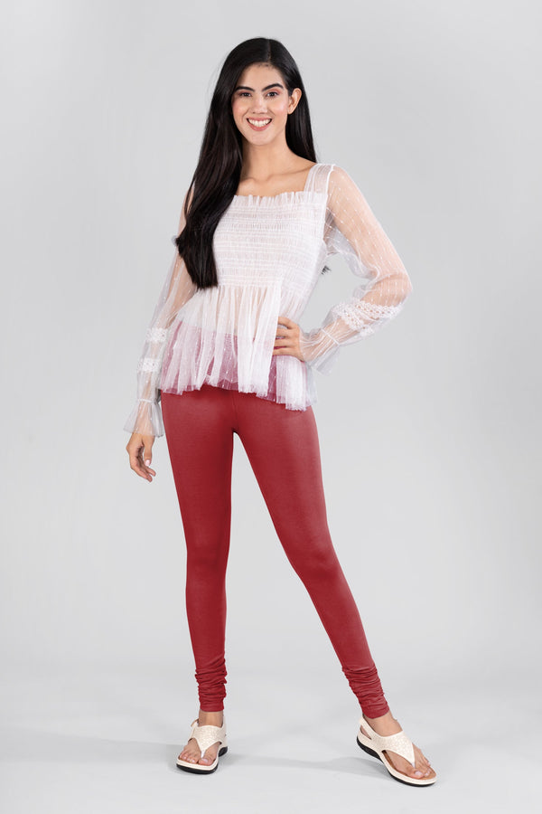 Maroon Cotton Churidar Leggings
