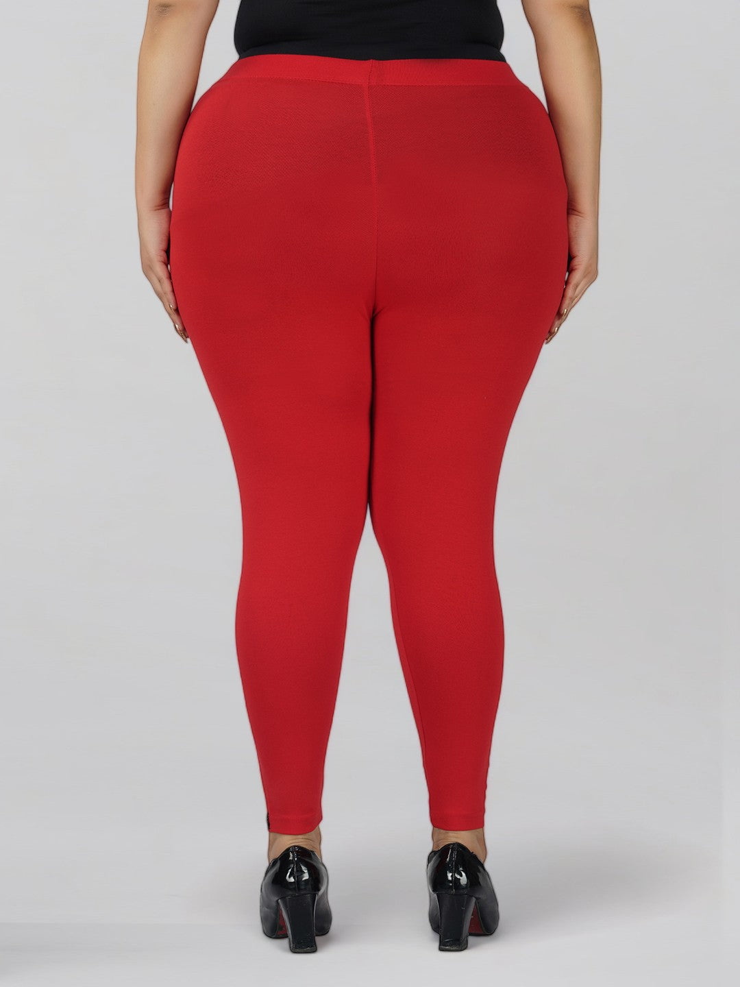 Red Plus Size Cotton Ankle Leggings