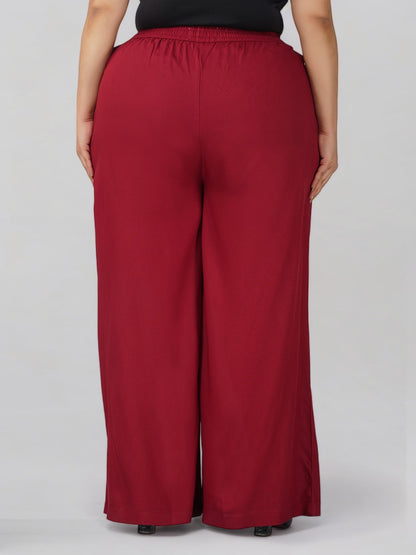 Platonic Red Plus Size Rayon Palazzo
