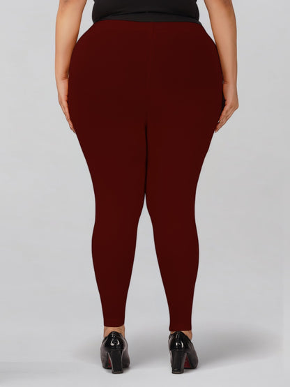 Maroon Plus Size Cotton Ankle Leggings