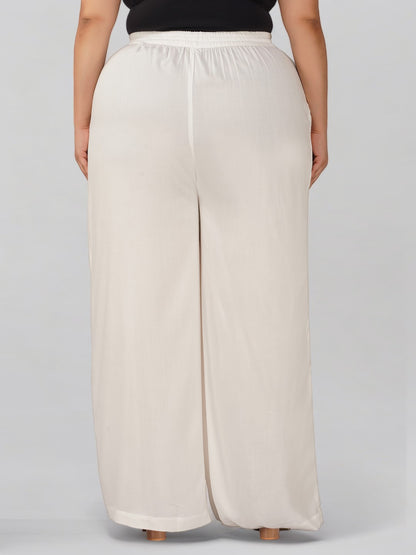 Indian Flower Angelic White Plus Size Rayon Palazzo Pant