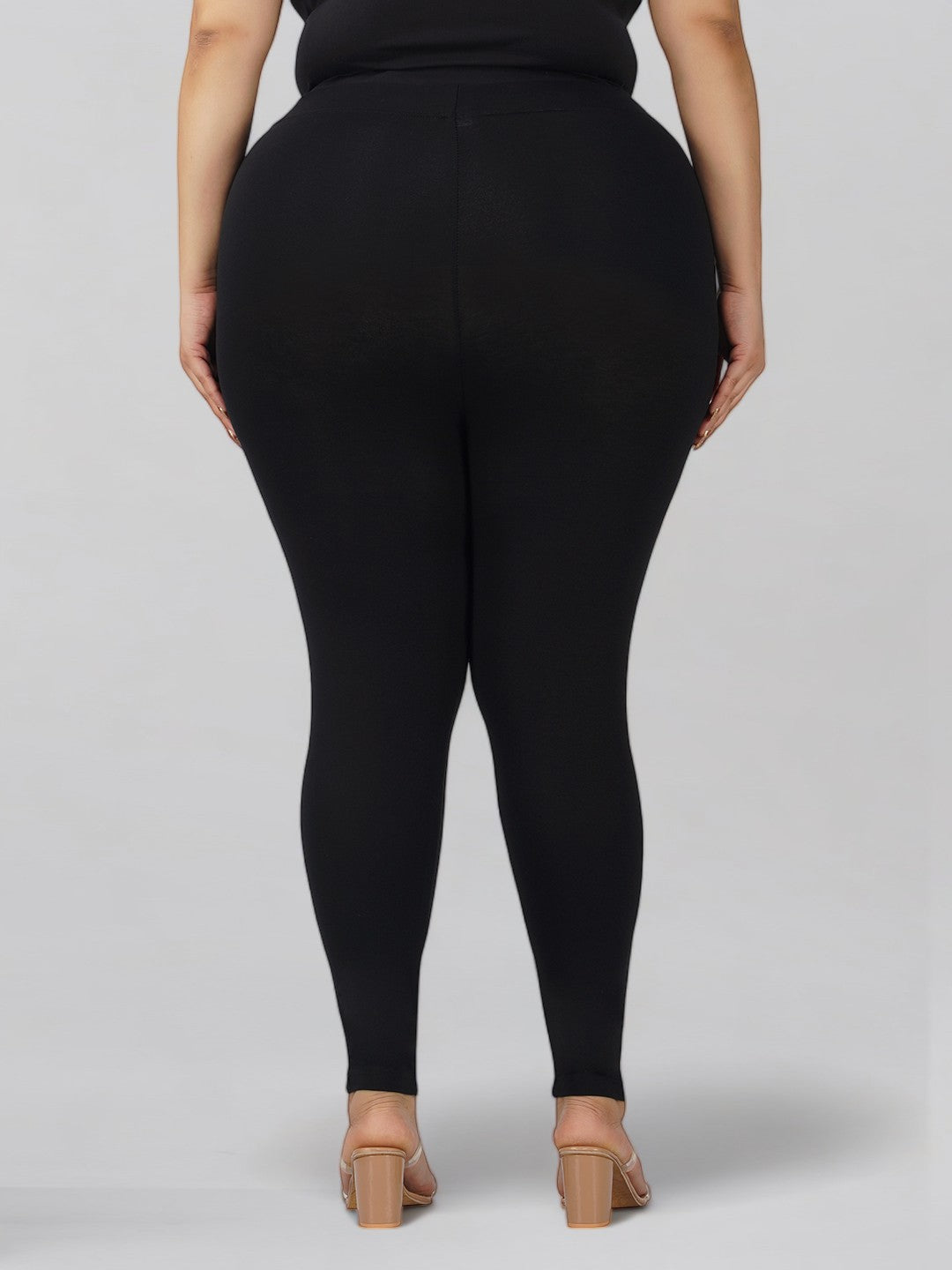 Black Plus Size Cotton Ankle Leggings