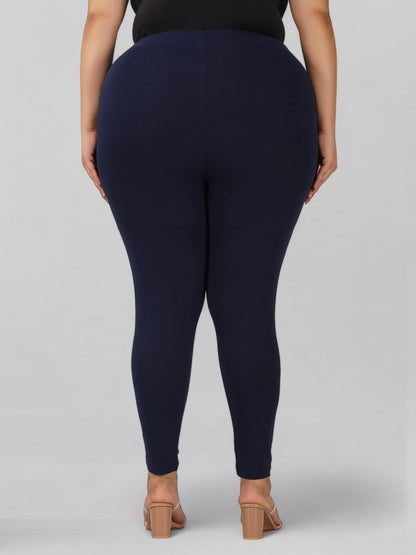 Navy Plus Size Cotton Ankle Leggings
