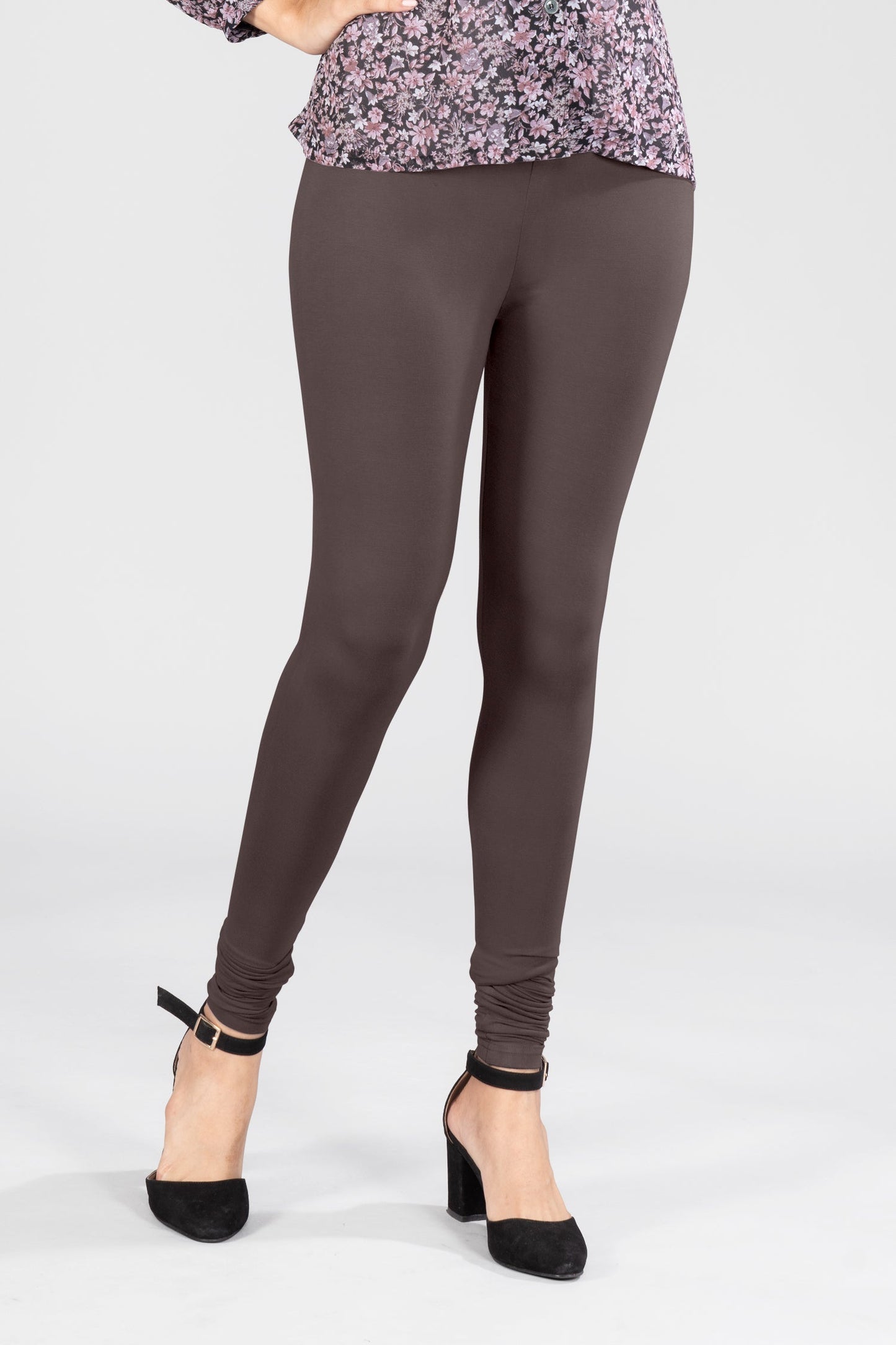 Solid Brown Viscose Churidar Leggings