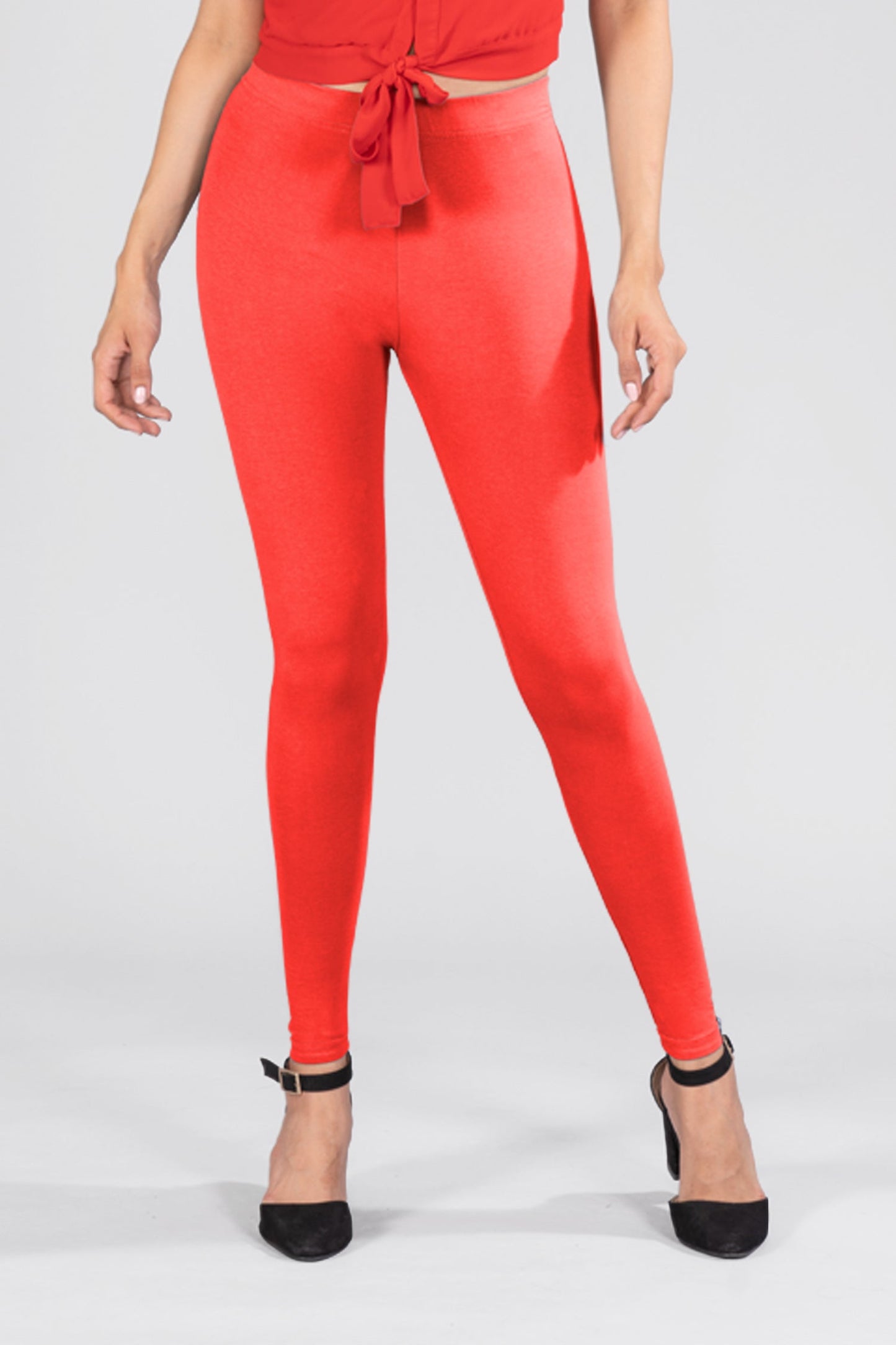 Red Cotton Ankle Leggings