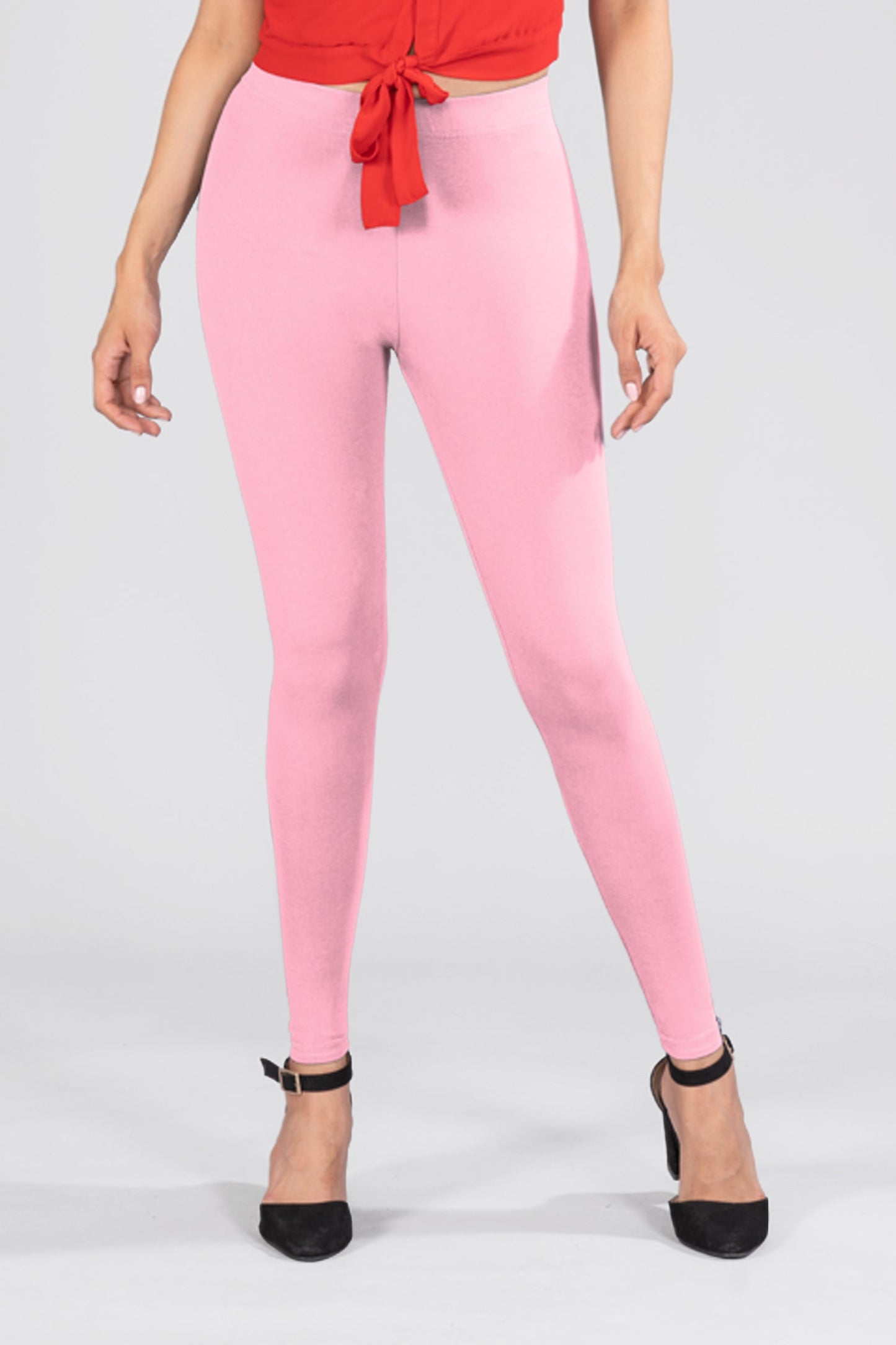 Pink Cotton Ankle Leggings