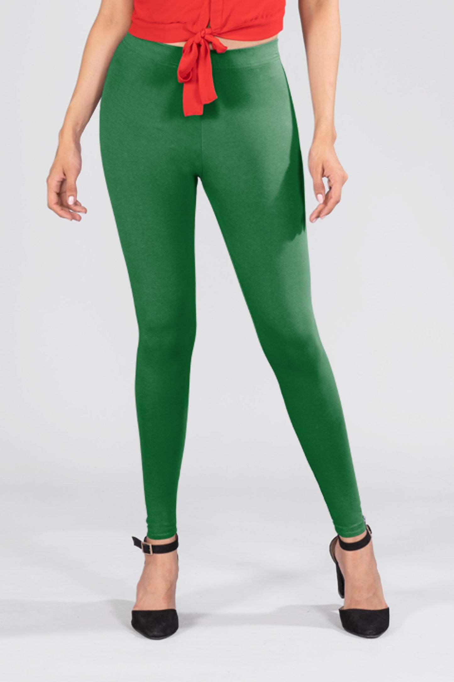 Bottle Green Cotton Ankle Leggings