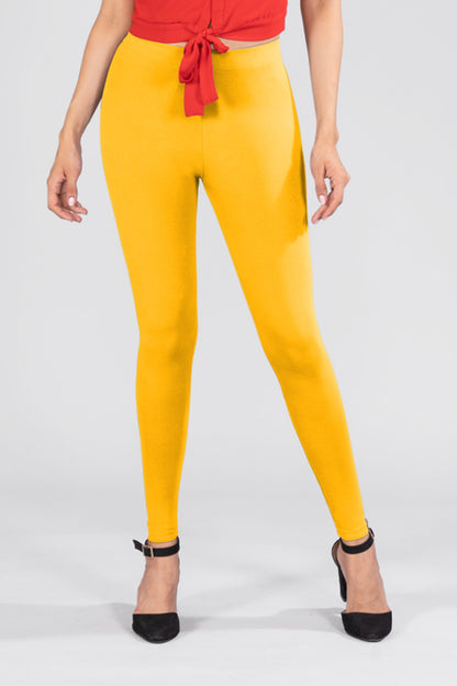 Golden Yellow Cotton Ankle Leggings
