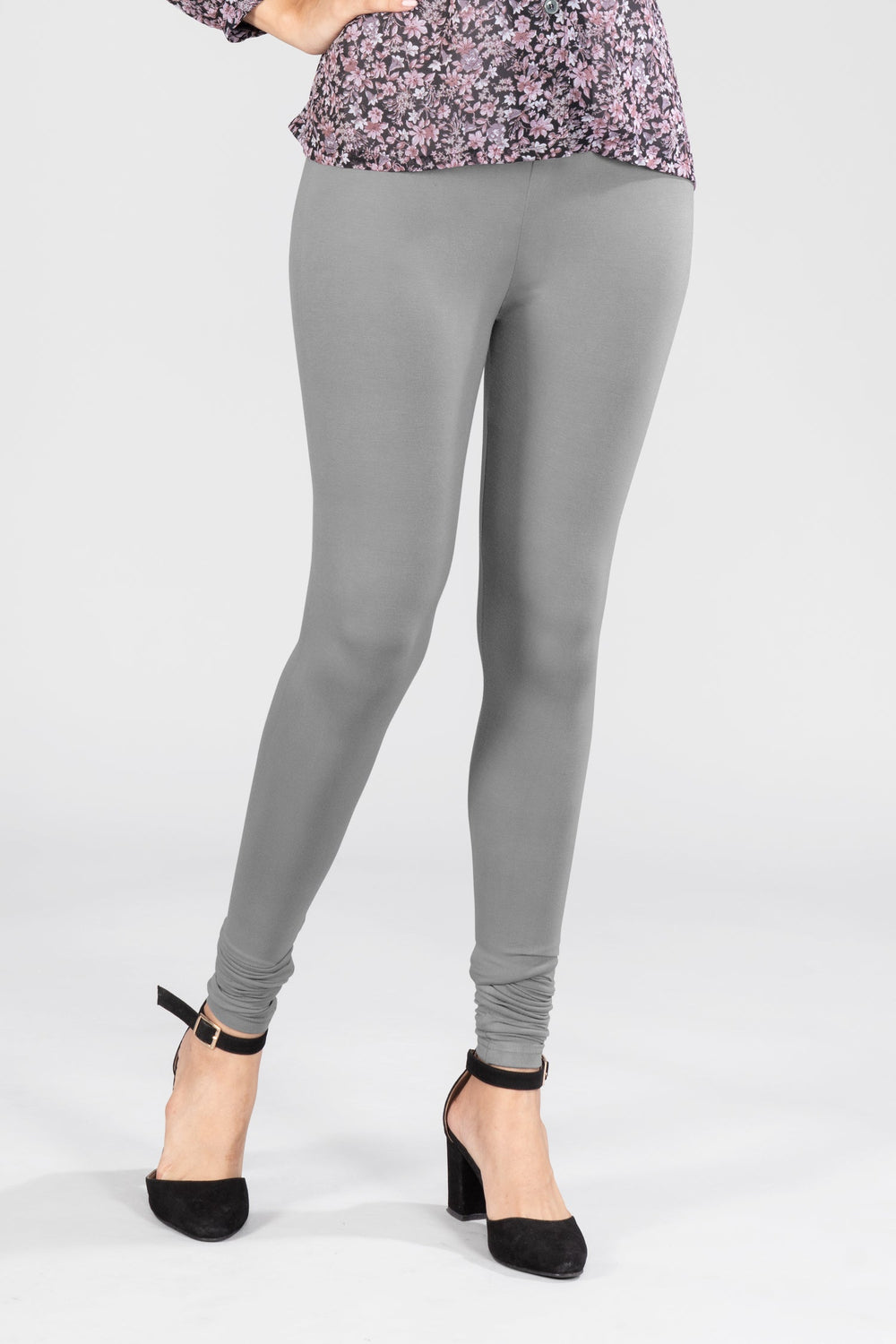 Elegant Grey Viscose Full Length Leggings