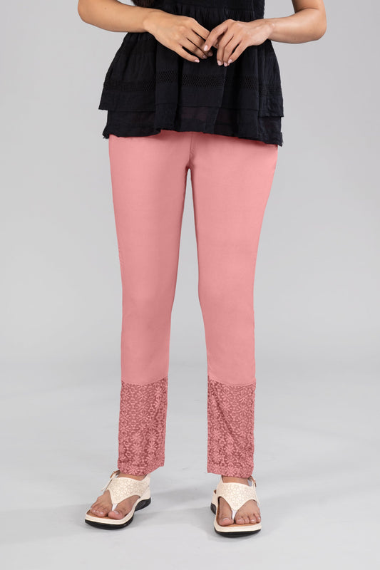 Pink Kurti Pant with Lace