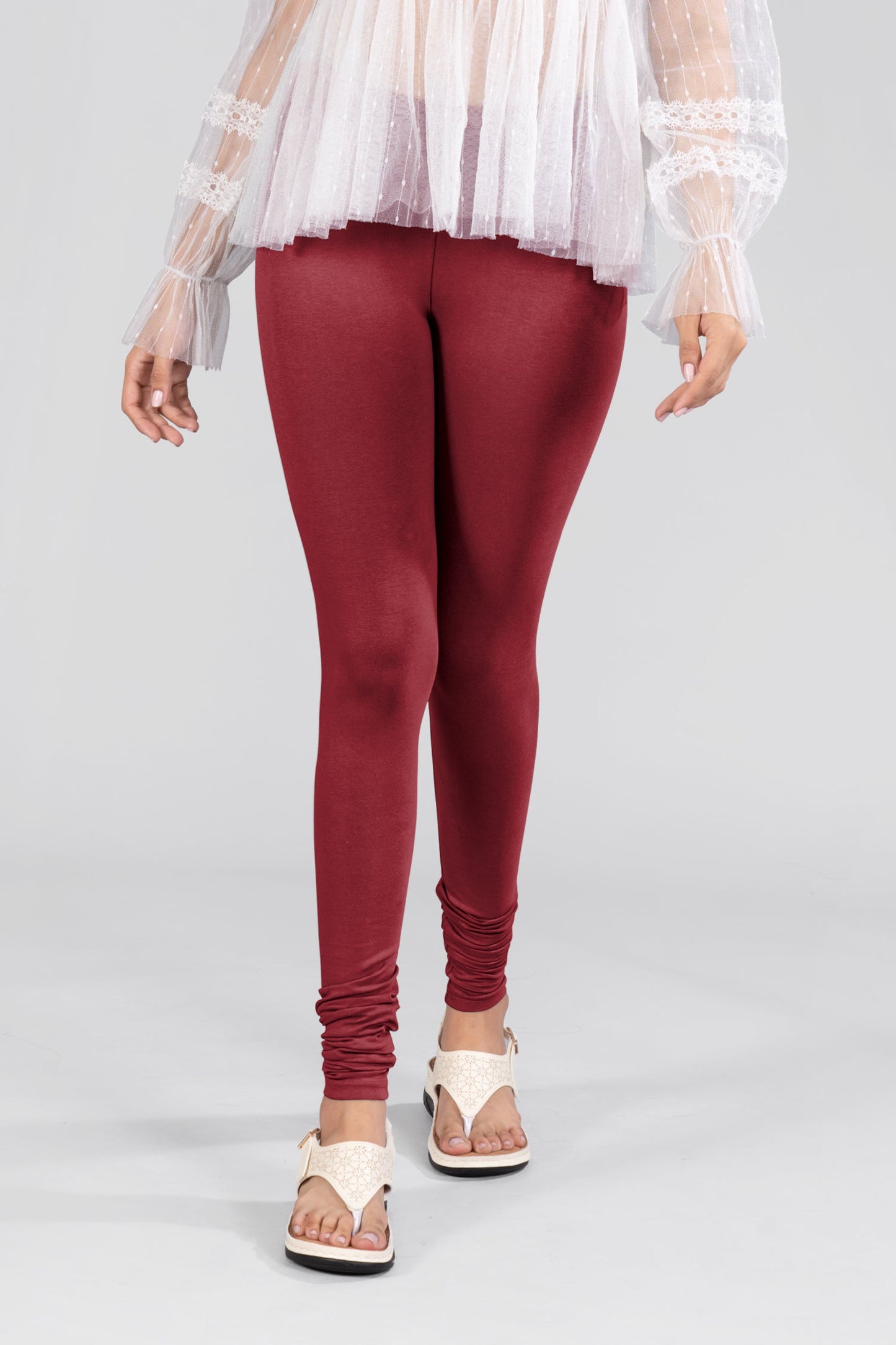 Wine Cotton Churidar Leggings