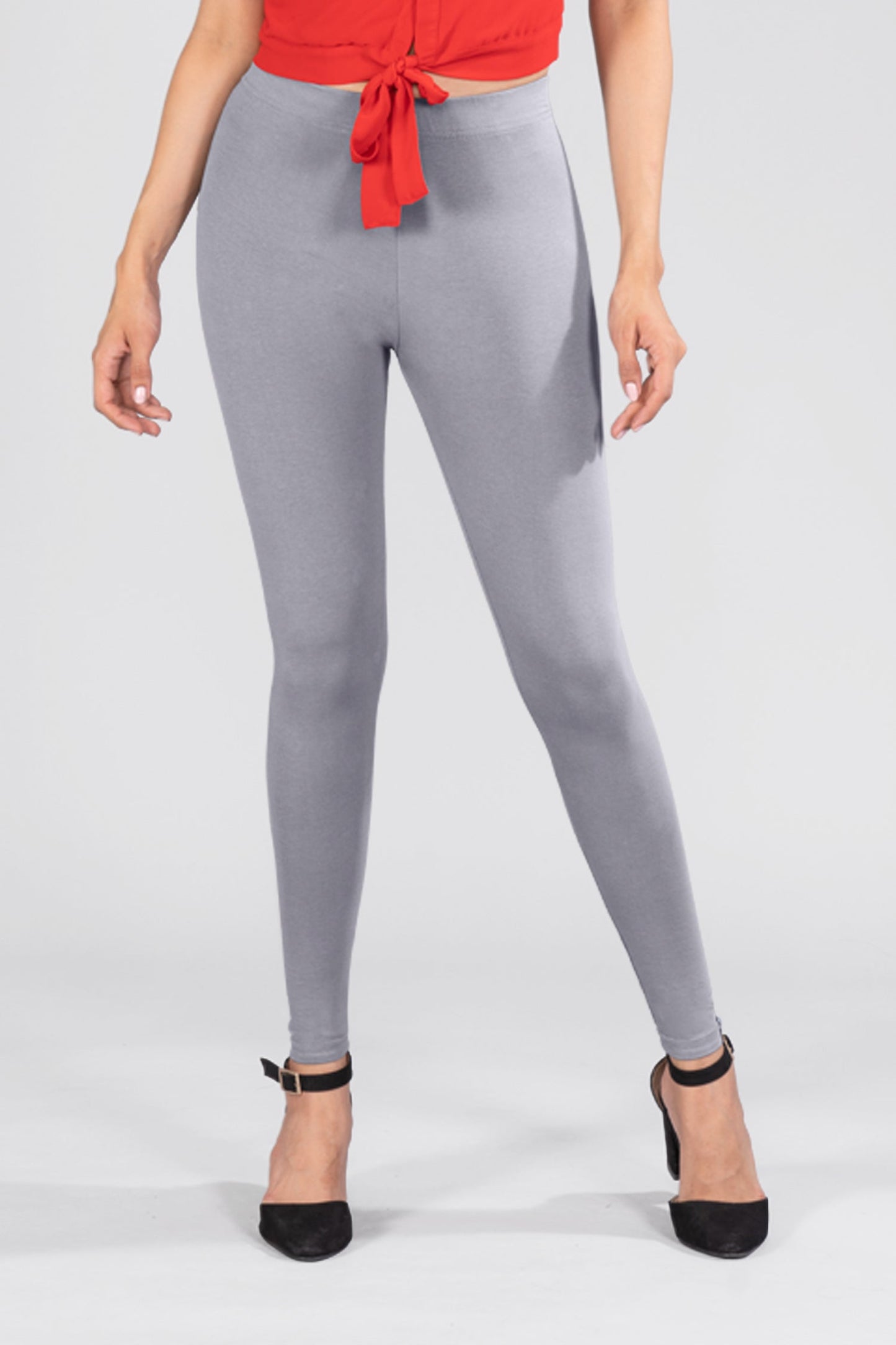 Grey Cotton Ankle Leggings