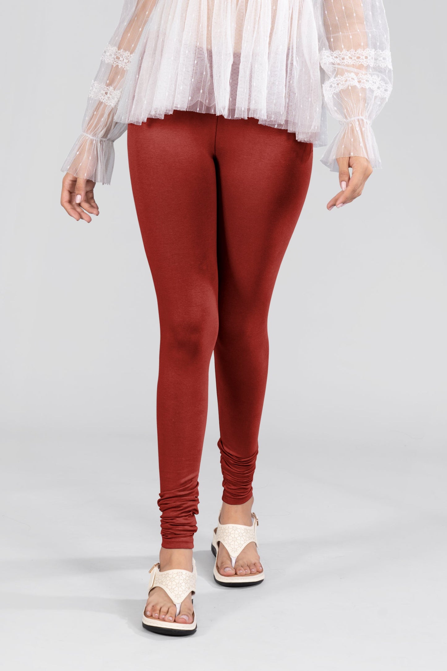 New Dark Red Cotton Churidar Leggings