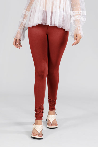 New Dark Red Cotton Churidar Leggings