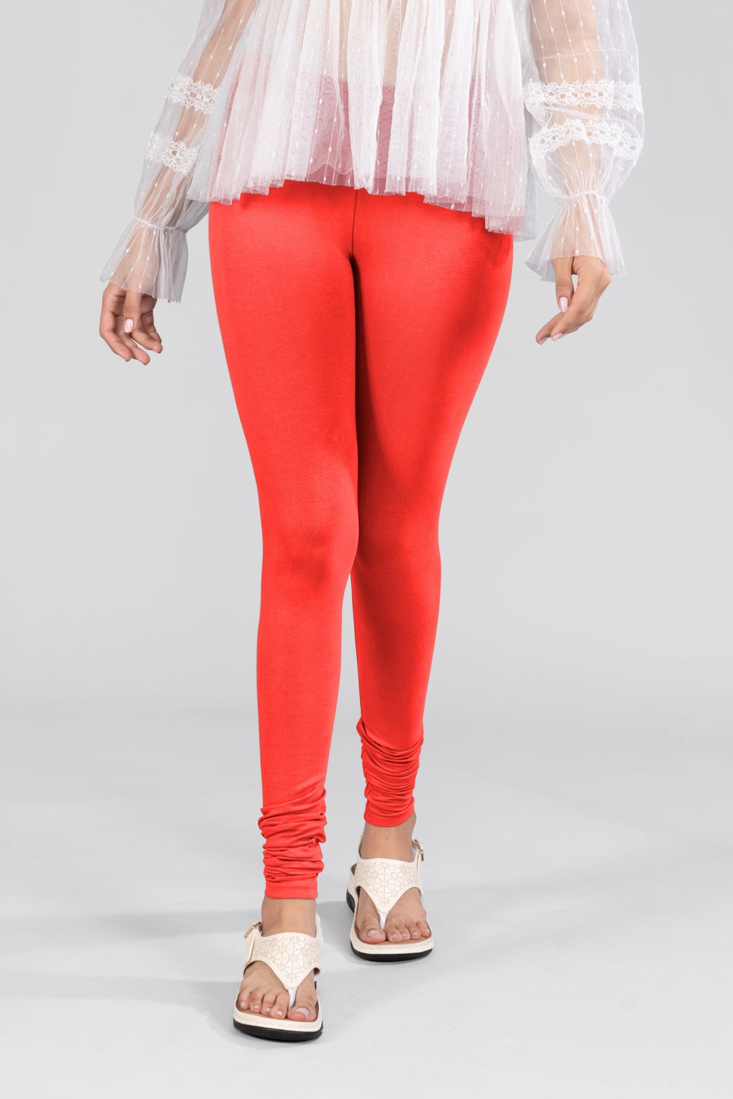 Tomato Red Cotton Churidar Leggings