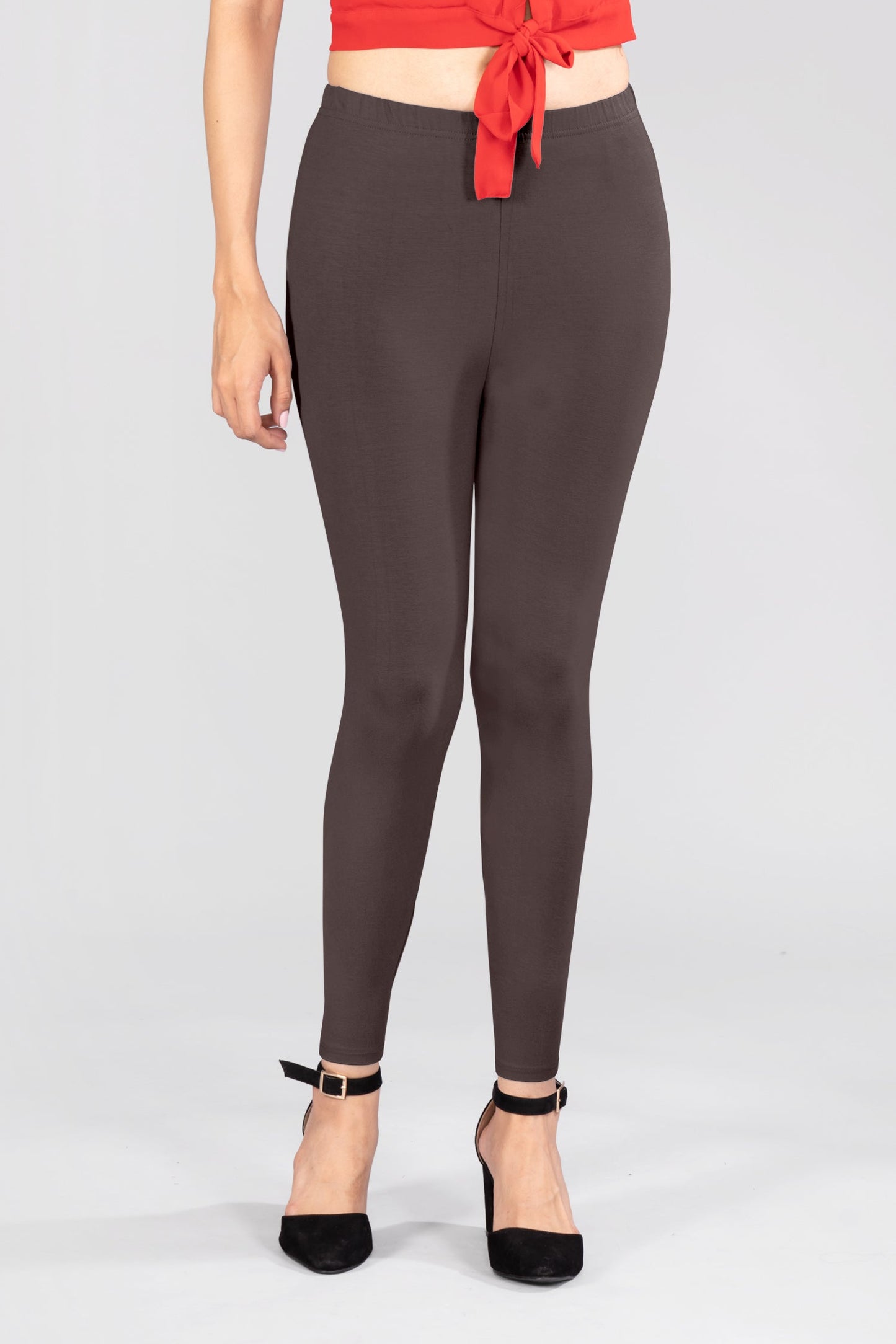 Solid Brown Viscose Ankle Leggings