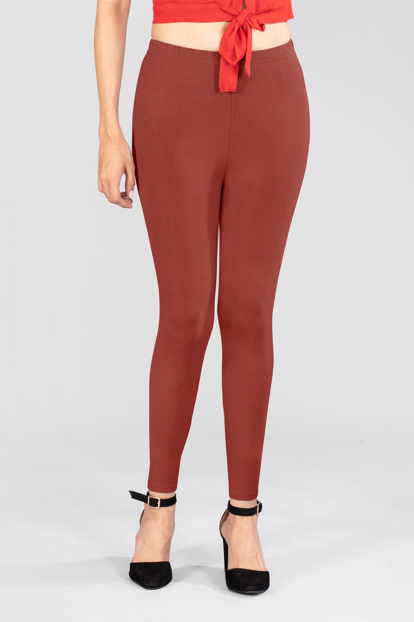 Grace Brown Viscose Ankle Leggings