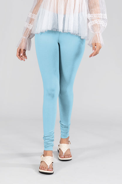 Pastel Blue Cotton Churidar Leggings