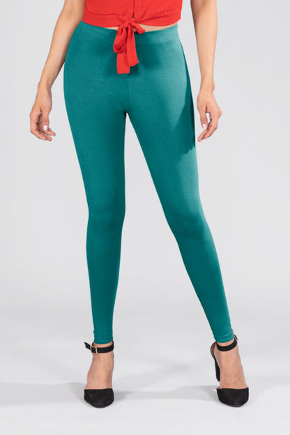Peacock Green Cotton Ankle Leggings