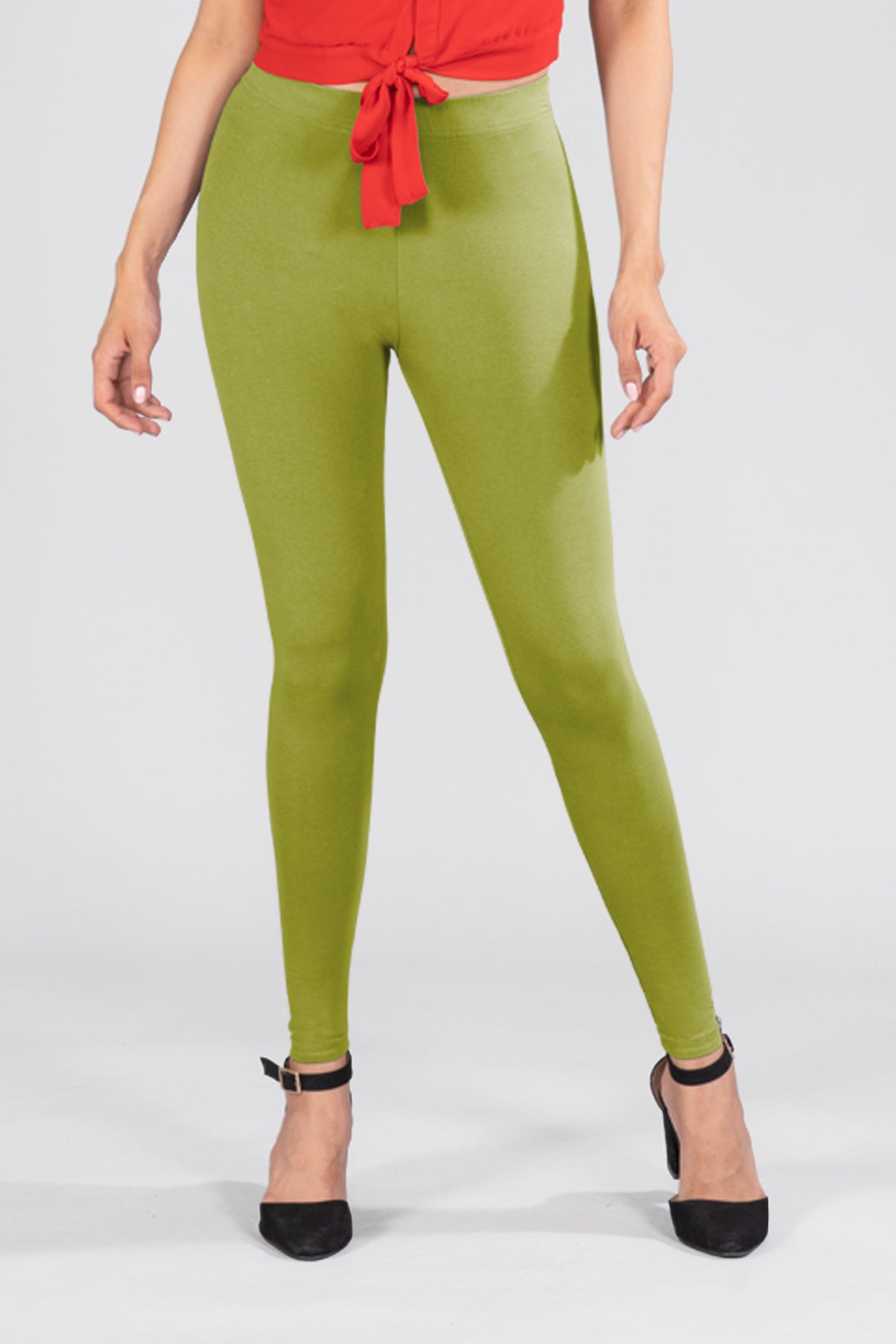 Olive Cotton Ankle Leggings