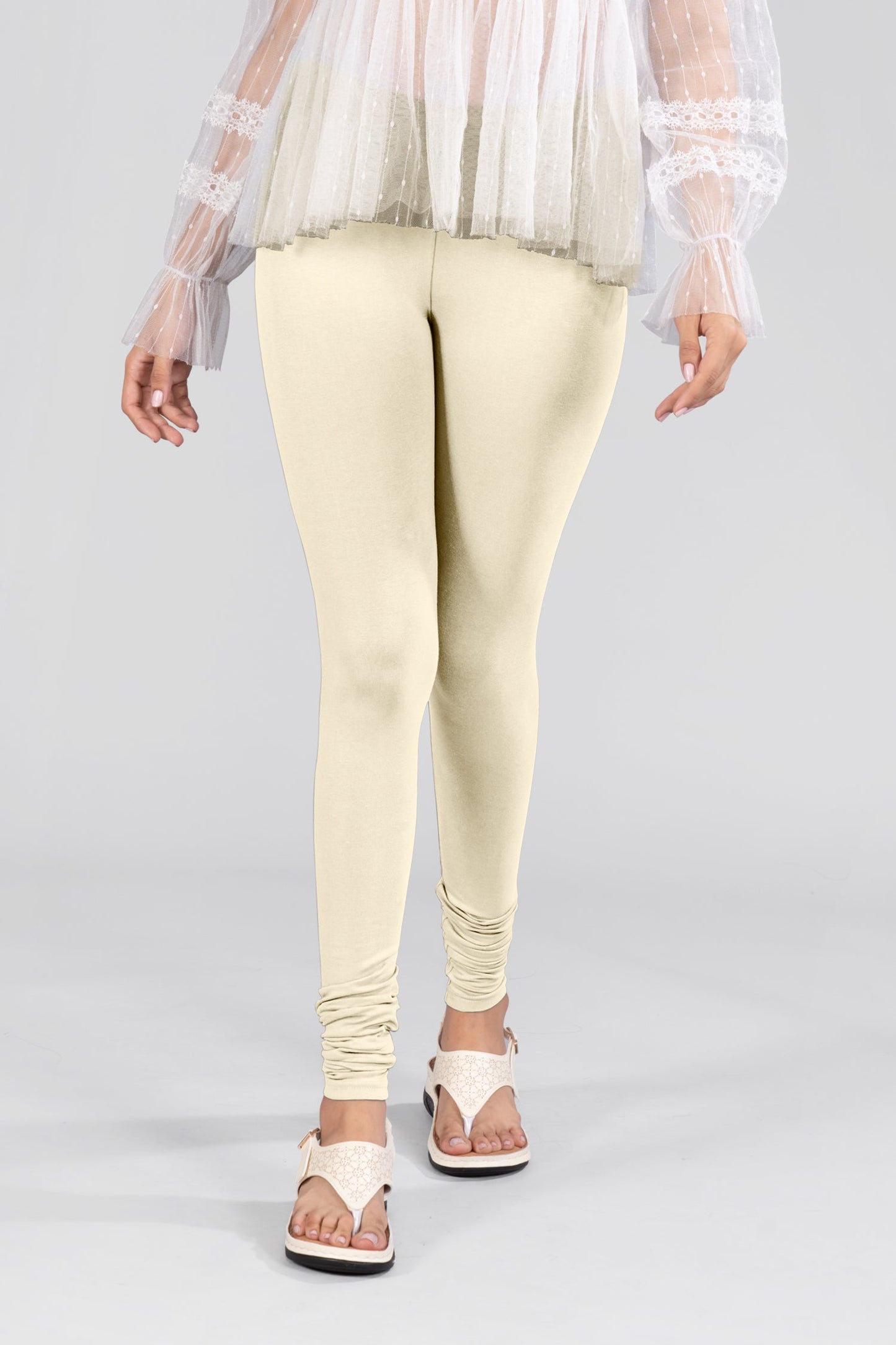 Cream Cotton Churidar Leggings