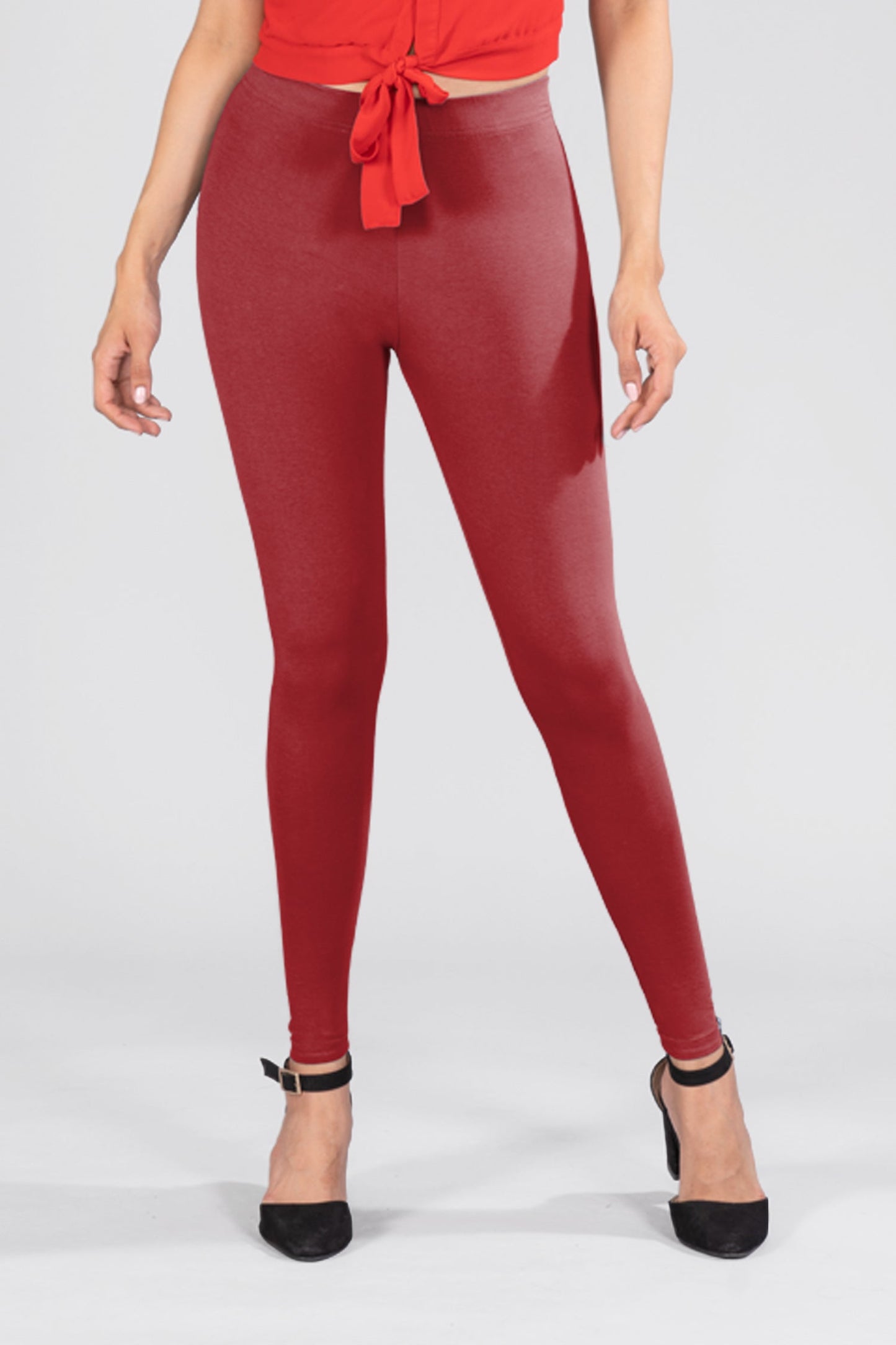 Maroon Cotton Ankle Leggings