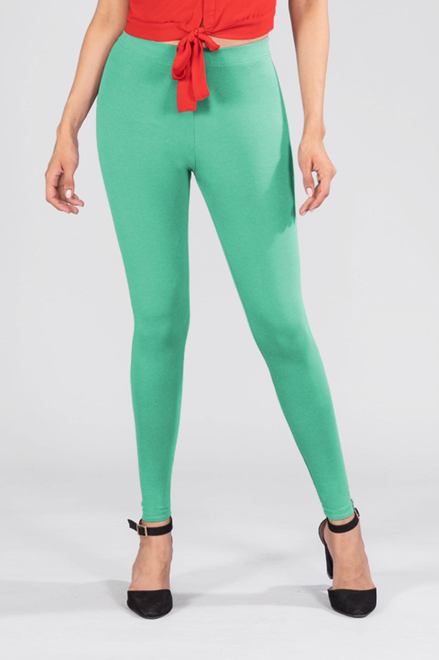 Malachite Green Cotton Ankle Leggings