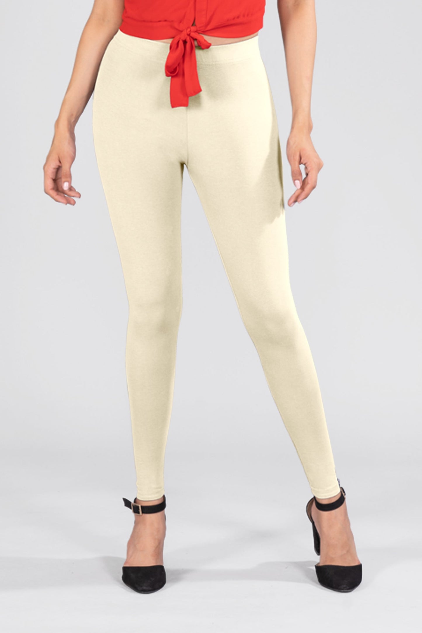 Cream Cotton Ankle Leggings