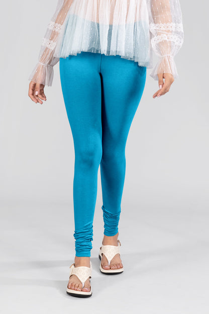 Turquoise Blue Cotton Churidar Leggings